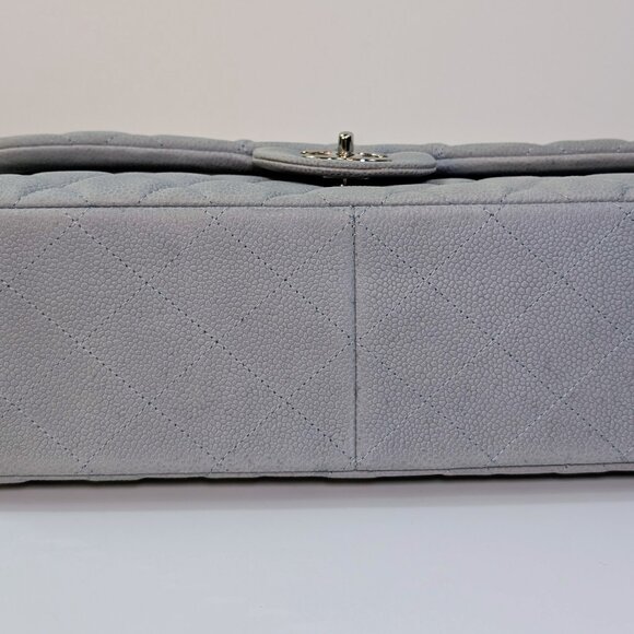 Chanel Classic Jumbo Light Gray Blue Quilted Caviar Double Flap Bag - Picture 6 of 16